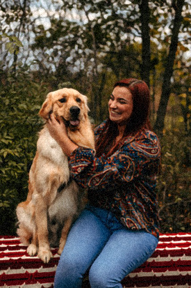 woman with golden retriever